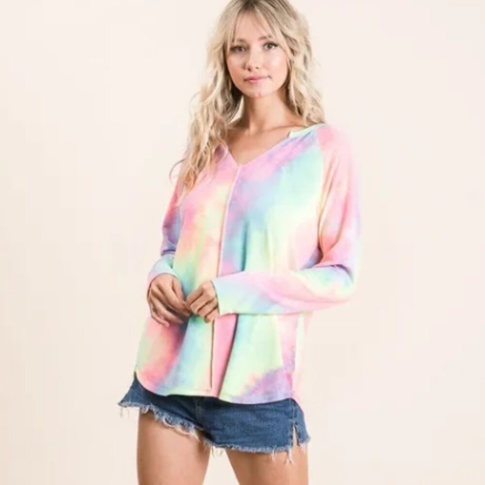 Cute Ladies BiBi Long Sleeve Tie-Dye Terry T-Shirt Size M - NWT
